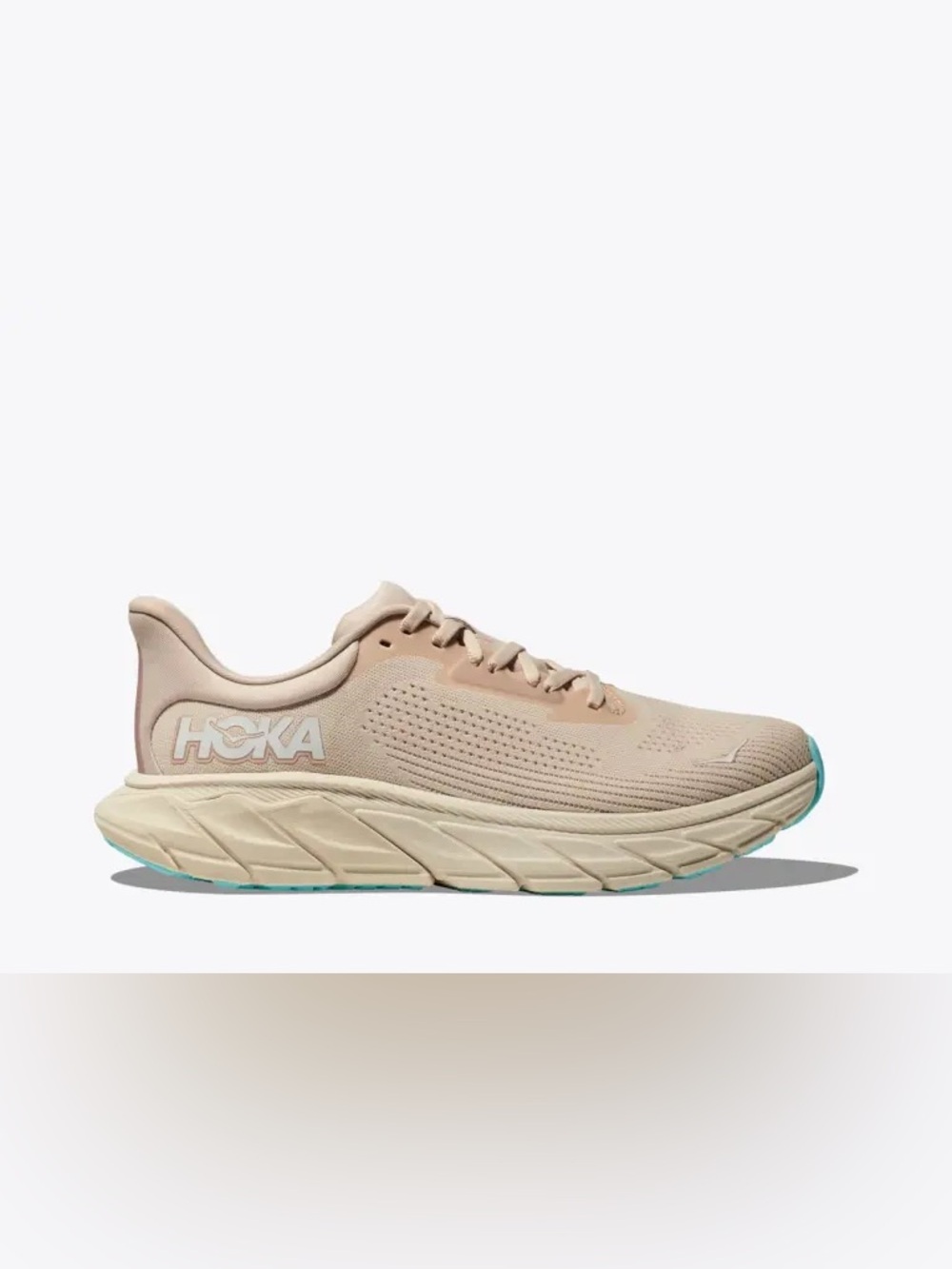 Hoka Women's Running Shoe in Beige with Teal Accent